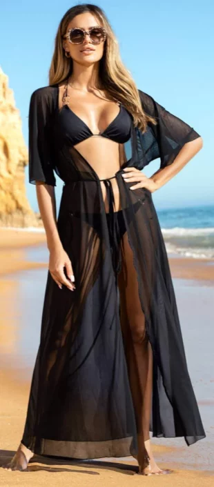 Lagana poluprozirna haljina za kupaći kostim za plažu s uzicom u struku