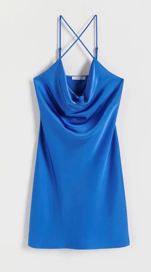 Plava mini haljina s vodenim izrezom