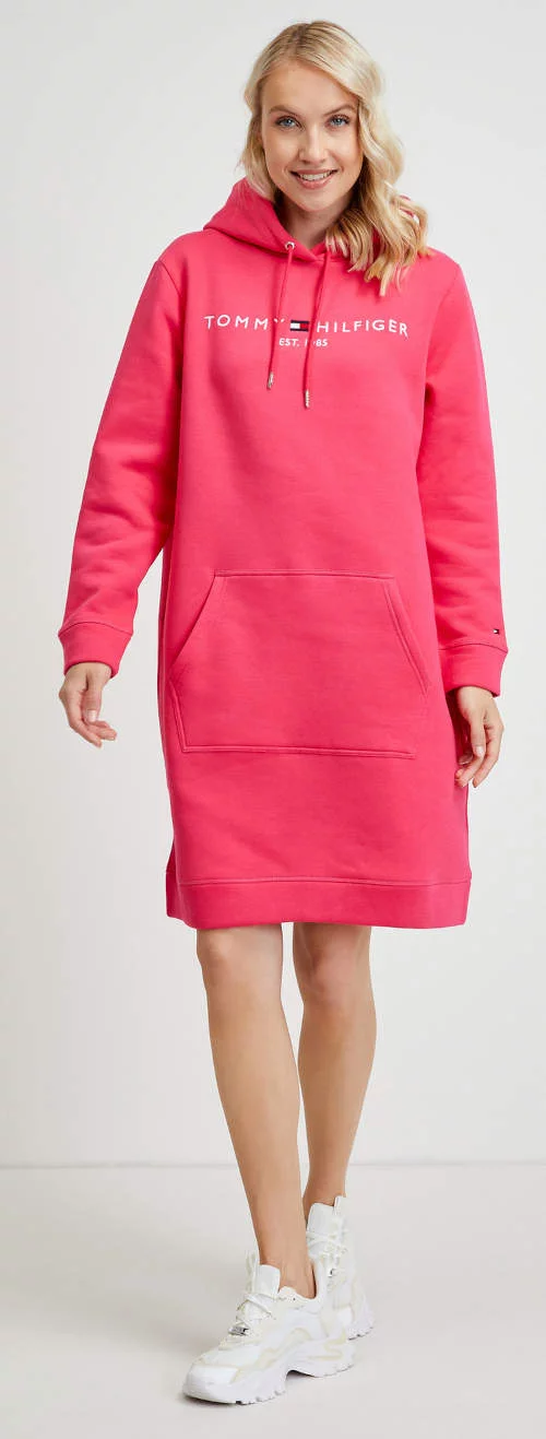 Tommy Hilfiger ružičasta ženska haljina majica s kapuljačom