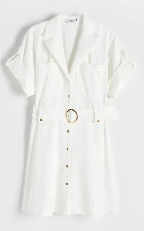Ljetna obična bijela košulja haljina s remenom