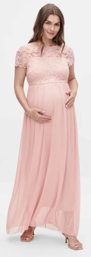 Duga trudnička ružičasta haljina od čipke za svatove