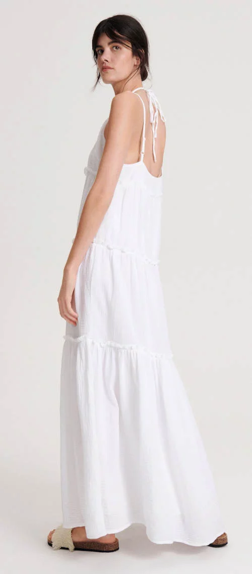 Ljetna jednobojna ženska bijela maxi haljina