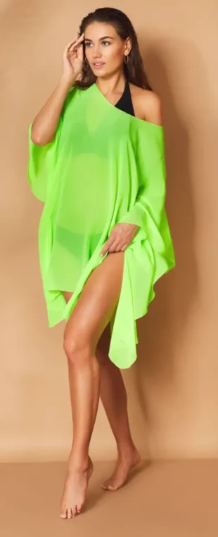 Neonsko zelena i prozračna haljina za plažu za kupaće kostime