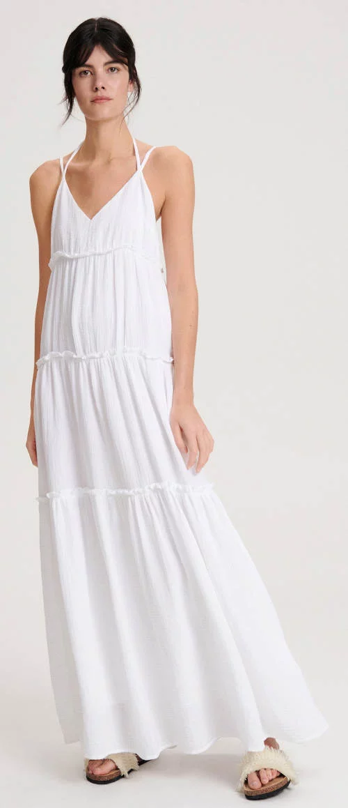 Obična bijela ženska maxi haljina do poda