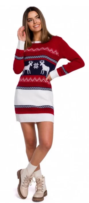 Pletena božićna mini haljina s dugim rukavima