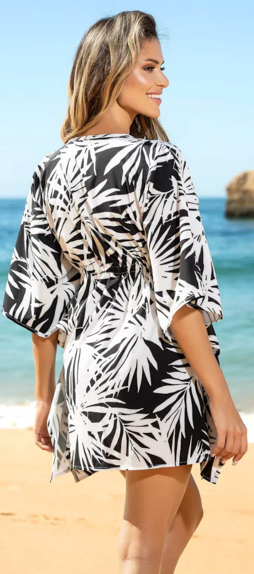 Cvjetna crno-bijela mini haljina za plažu